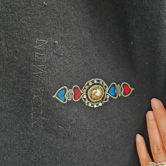 Magnolia Womens Wool Angora Cardigan Sweater M Black Embroidered ArtToWear Money - Picture 8 of 16